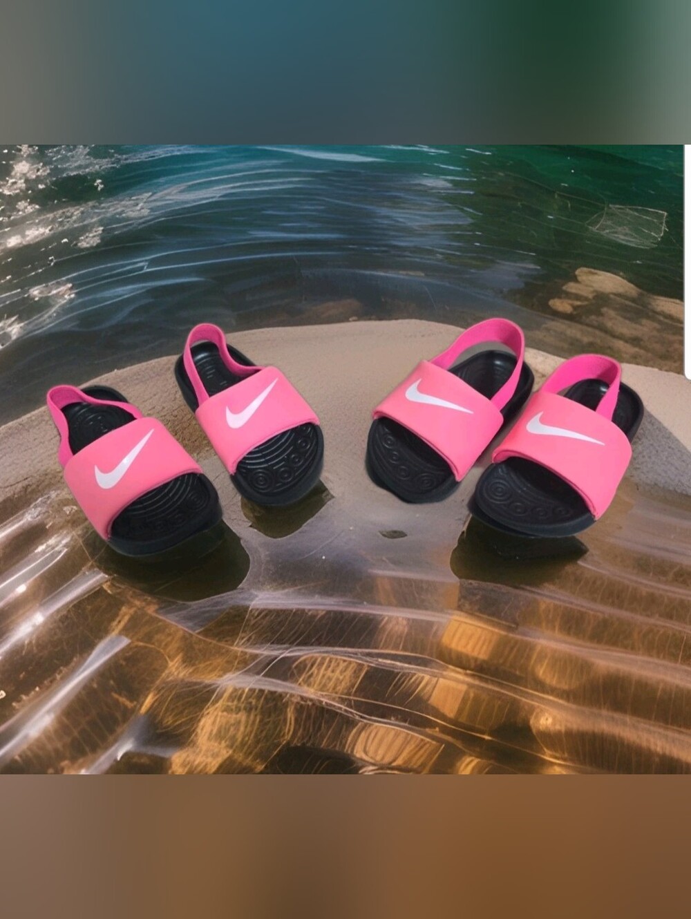 Pre-loved Nike Kawa pink with white logo Girls Sandals Lot of Two  Sz 3 and 4.